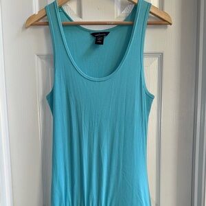 Sleeveless Ribbed Tank Maxi Dress L Tiered Silk Green Blue Pattern Beachy Chic